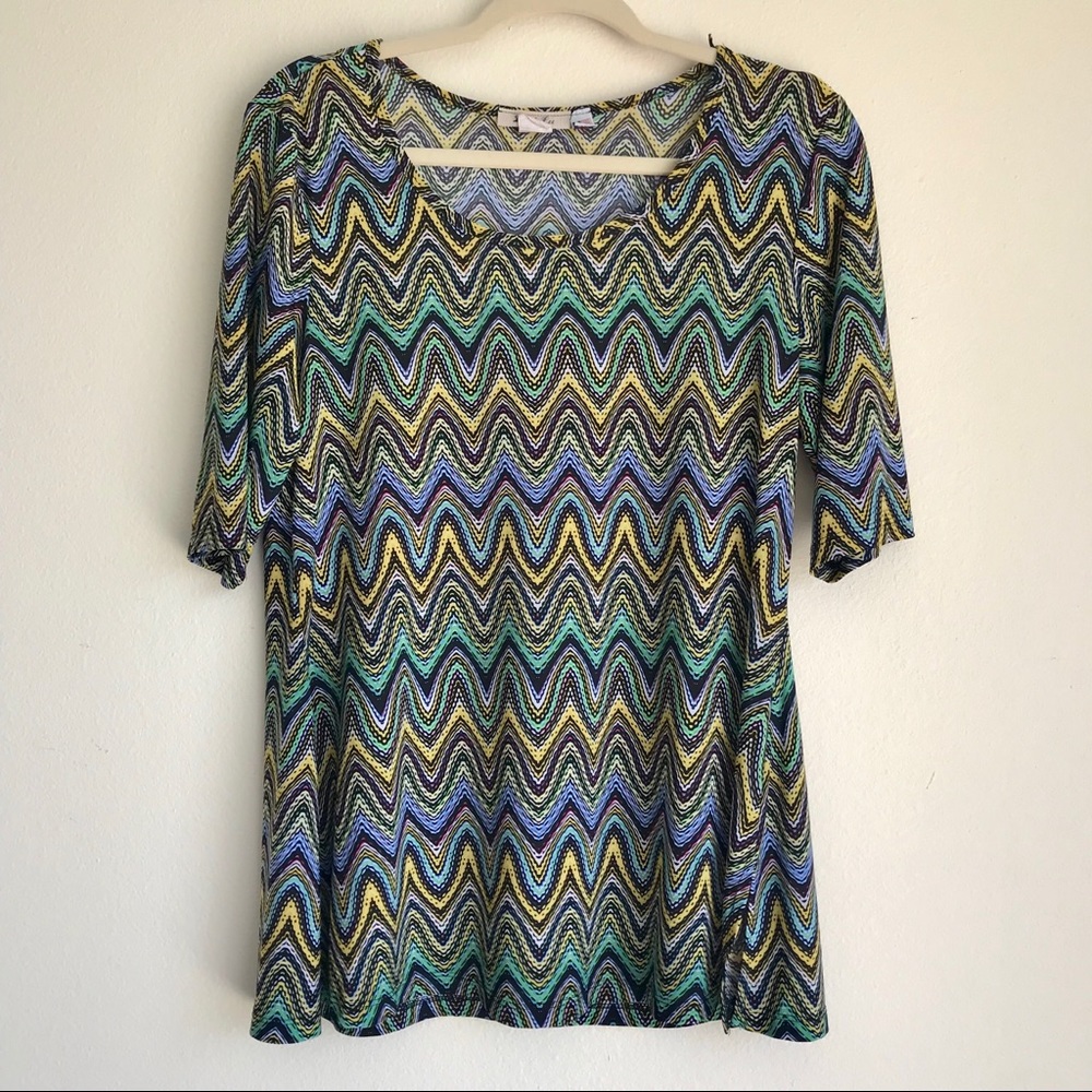 Lucie Lu Thea Top in Green Chevron Print